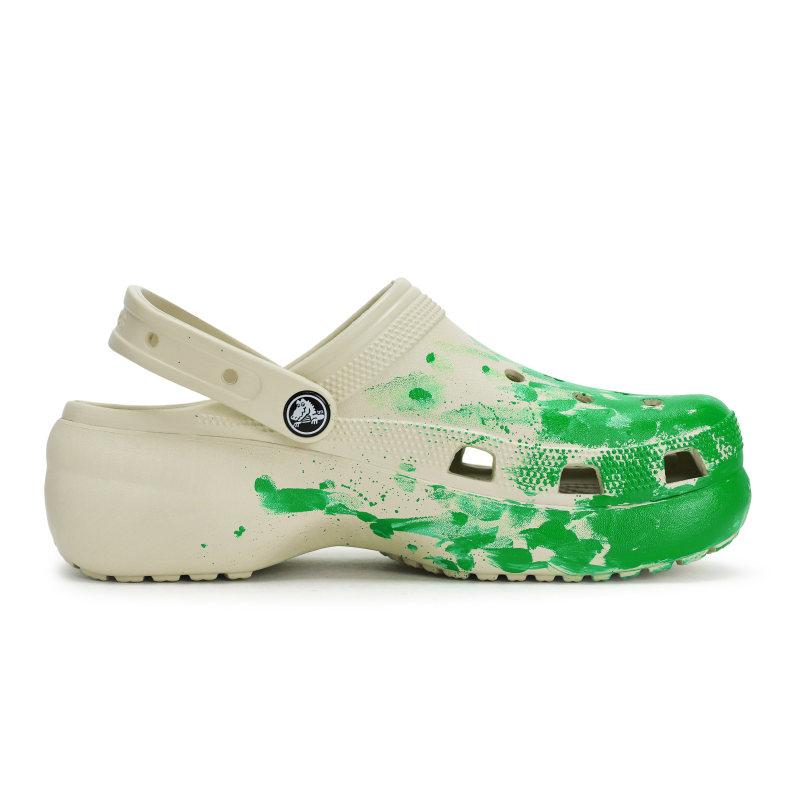 Crocs Classic Platform Clog 811 Manufacturing Spreading Scene Fluid Ink Splash Hole Shoes Women's Bone White Green