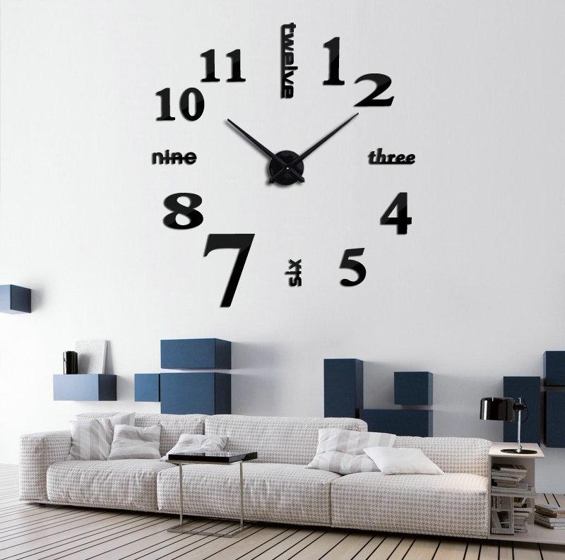 City Art Unique Nordic Luxury Acrylic Sticker Silver Big DIY 3D Home Decoration Modern Wall Clocks Wall Horloge Reloj Pared