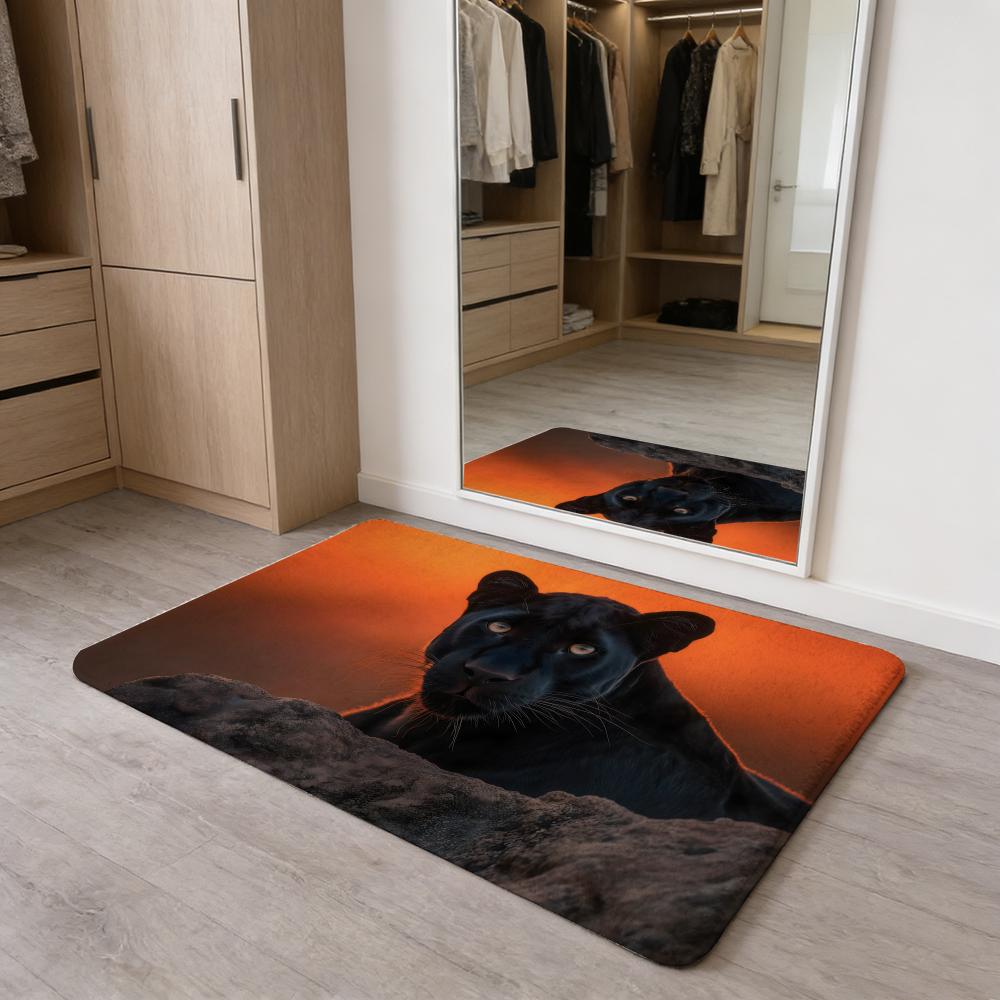Animal Cool L-leopardS Fun Floor Mat Washable Absorbent Flannel Door Mat Non-Slip Indoor Floor Carpet