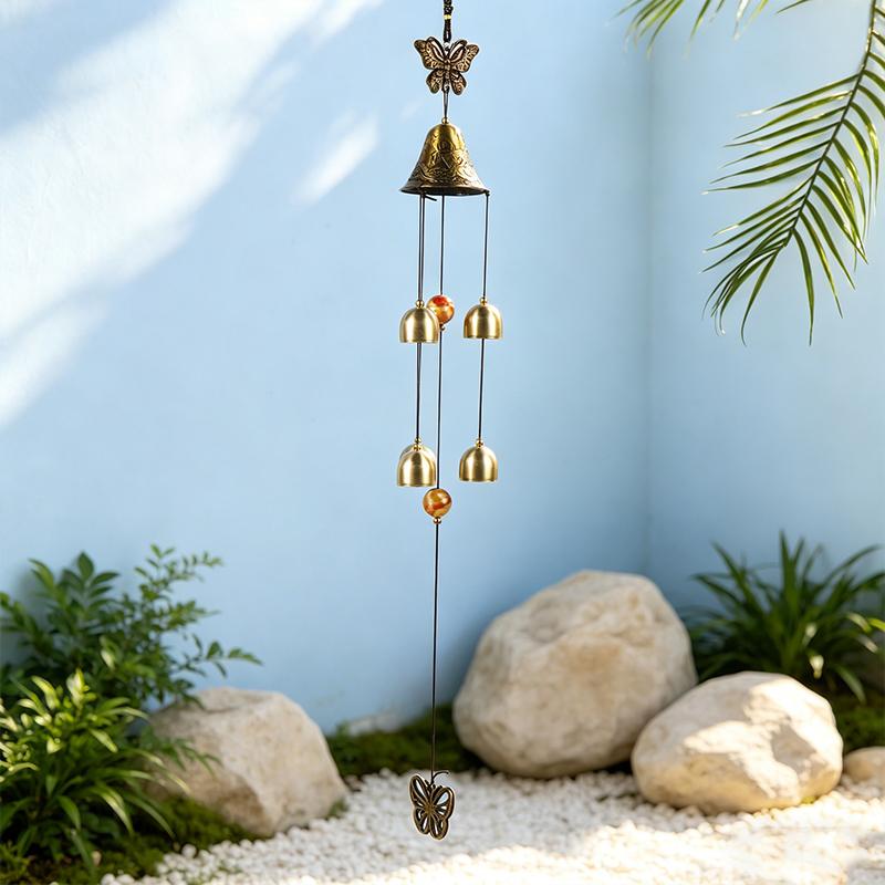 Vintage Butterfly Wind Chime Metal 6 Bells Retro Design for Home Outdoor Hanging Decor