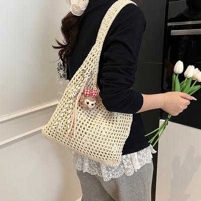 Knitted Bag Women's Large Capacity  New Spring and Summer Hollow Shoulder Shopping Bag Lazy Wind Beach Tote Bag