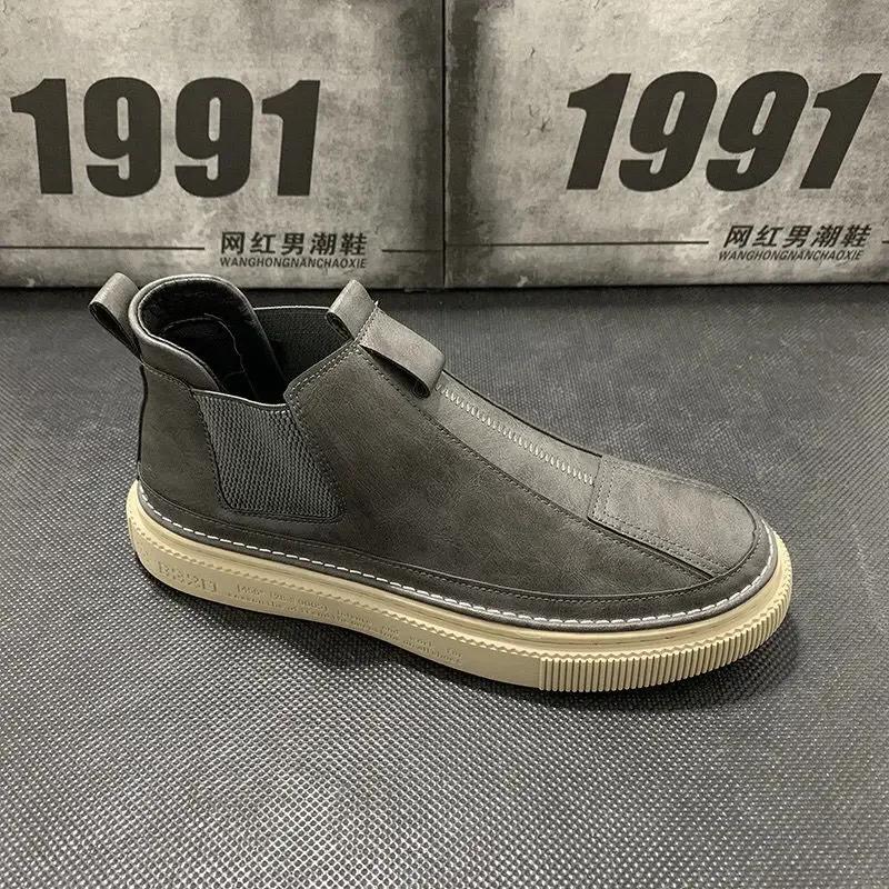 

Мужские ботильоны Новые высокие плоские повседневные туфли Мужские осенне-зимние плюшевые мужские ботинки Модная обувь для мужчин Кожаная обувь 44