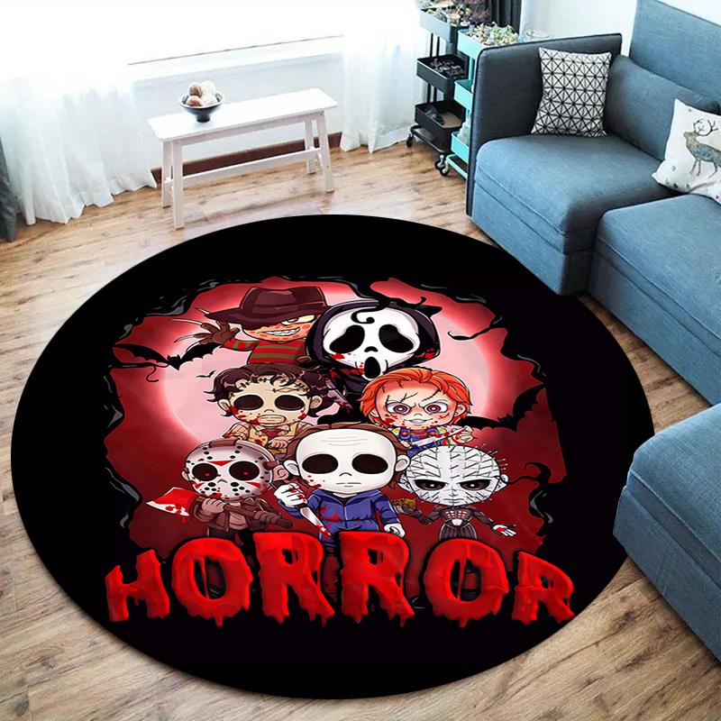 Chibi Chucky Freddy Krueger Round Area Rug,Carpet Rug for Living Room Bedroom Sofa Playroom Decor,Non-slip Floor Mat