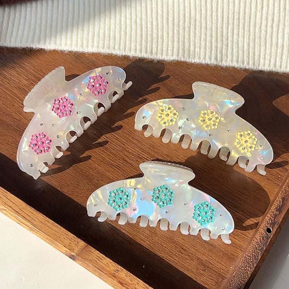 Elegant Snowflake Shark Clip Rhinestone Acrylic Hair Claw Creative Iridescent Hair Claw Daily