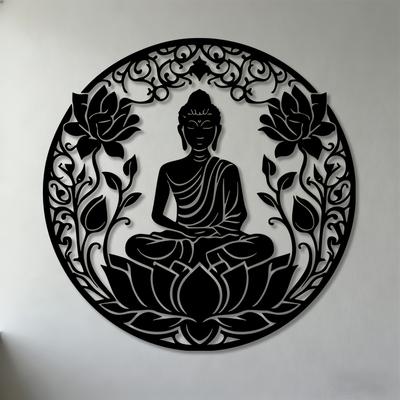 1pc 2D Flat Buddha Lotus Mandala Metal Wall Art Iron Sculpture for Meditation Room Living Room Bedroom Decor
