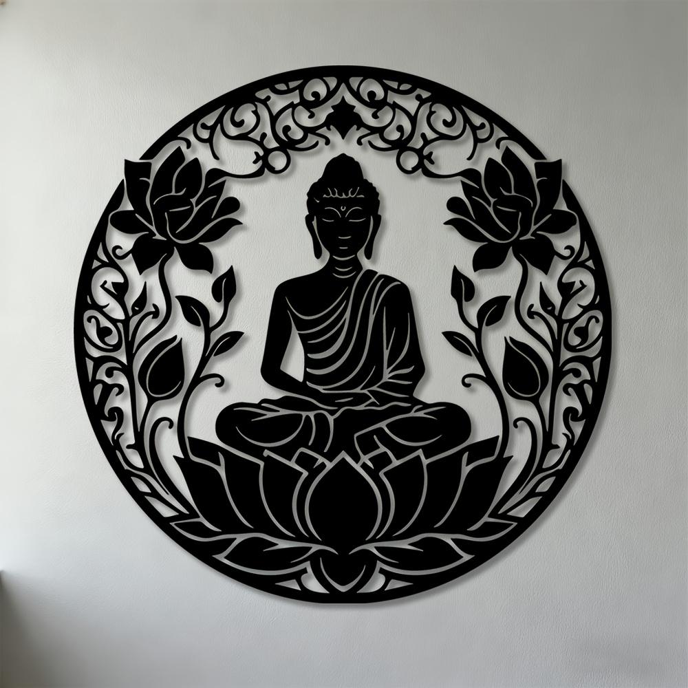 

1pc 2D Flat Buddha Lotus Mandala Metal Wall Art Iron Sculpture for Meditation Room Living Room Bedroom Decor 25cm-9.84inch чёрный