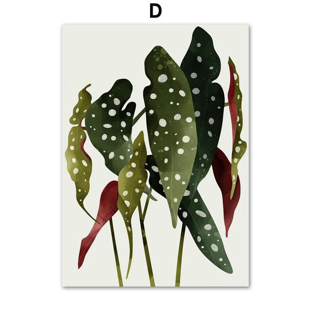 Green Plant Monstera Scallop Boho Abstract Flower Nordic Wall Art Canvas Painting Posters Prints Pictures for Living Room Decor No Frame