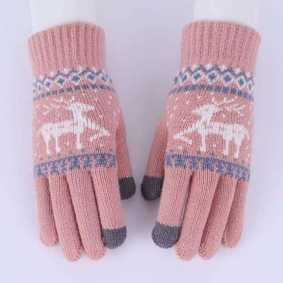 Thickened and Velvet Men's and Women's Winter Warm Touch Screen Cycling Anti-cold Christmas Deer Knitted Wool Gloves