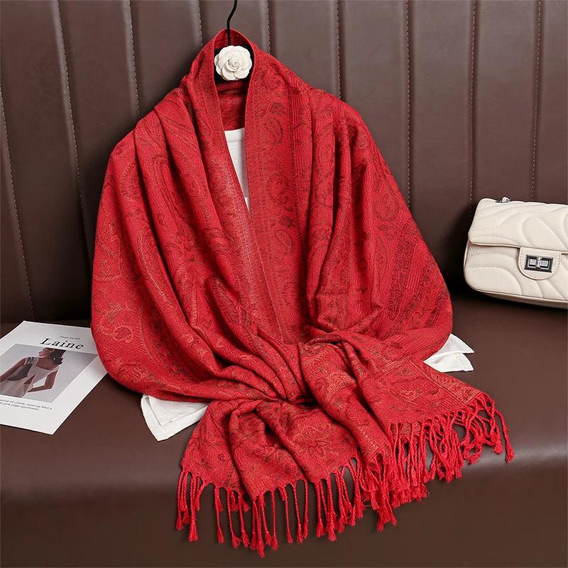 

Women Paisley Scarf Cashmere Feeling Pashmina Shawls Tassel Hijab Head Wraps Femme Winter Scarves Foulard Bufanda 2024