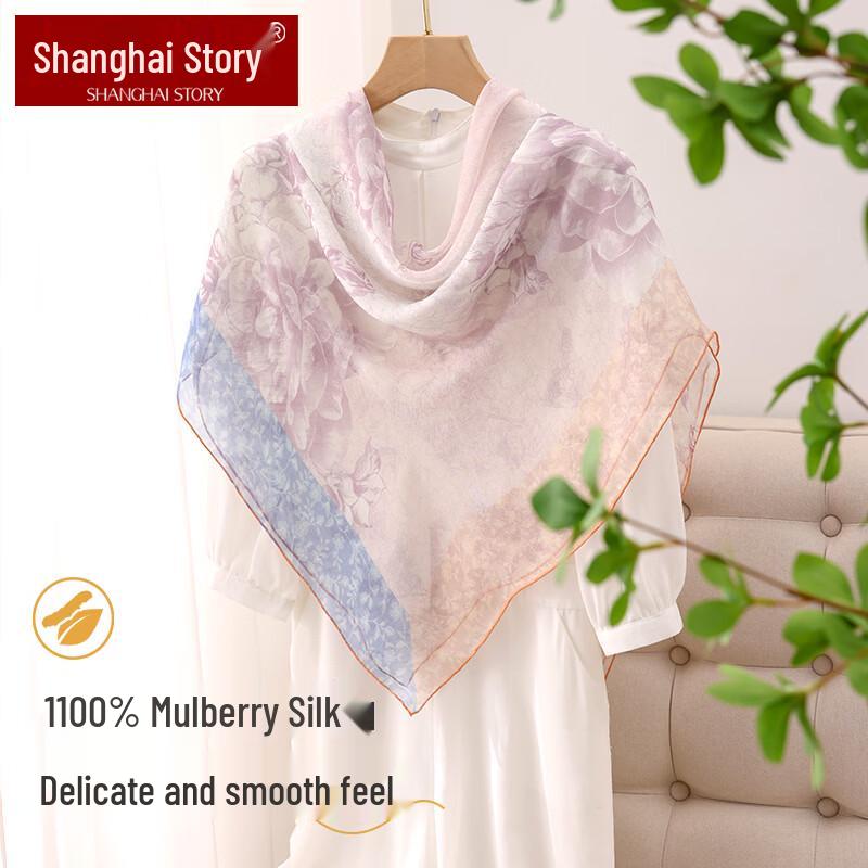 Shanghai Story 100% Mulberry Silk Hand-Rolled Large Square Scarf