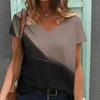 Women Print V Neck Short Sleeve Casual Loose Tunic Tops