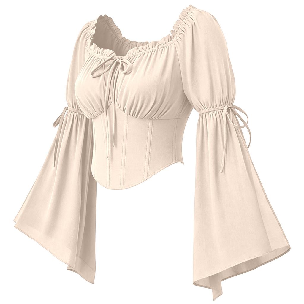 Women's Off-the-Shoulder Blouse with Elastic Neckline Vintage Top for Casual Wear