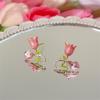 Fashion Pink Earrings with Tulip Flower Stud Earrings for Women's Earrings Jewelry Girl Gift Brincos