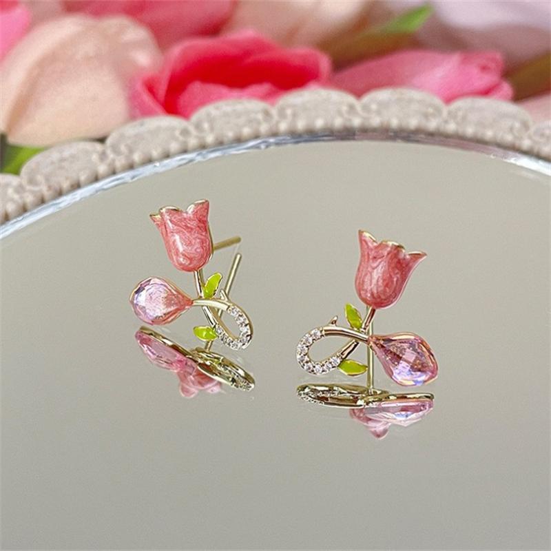 Fashion Pink Earrings with Tulip Flower Stud Earrings for Women's Earrings Jewelry Girl Gift Brincos
