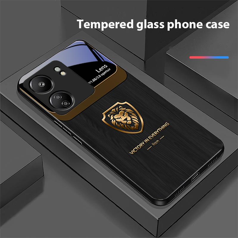 

Чехол для телефона с текстурой дерева и головой льва для Xiaomi Redmi 13C Note13 12 Pro Plus 5G Note 9 13T Pro POCO X6 F5 F6 Черный чехол из закаленного стекла Redmi NOTE 7