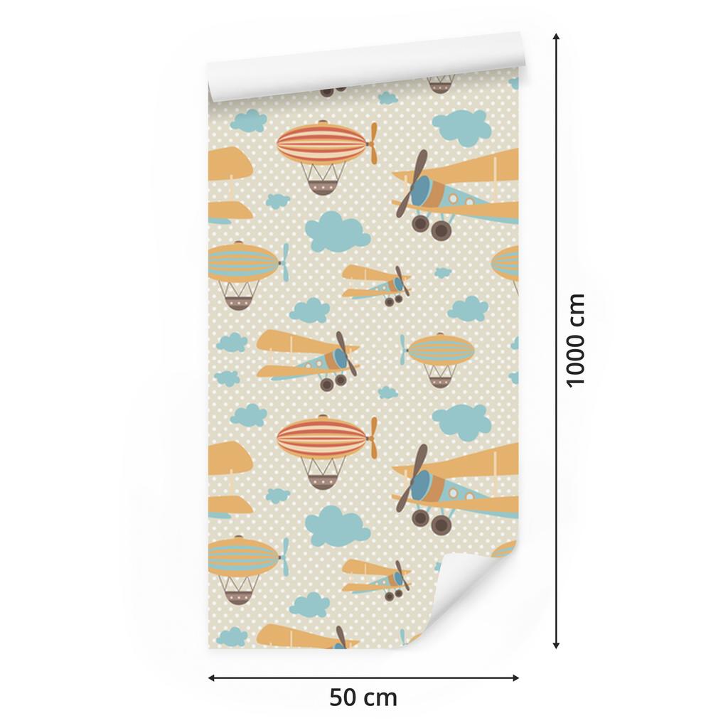 Colorful Airplanes and Clouds Wallpaper for Living Room and Bedroom 50x1000