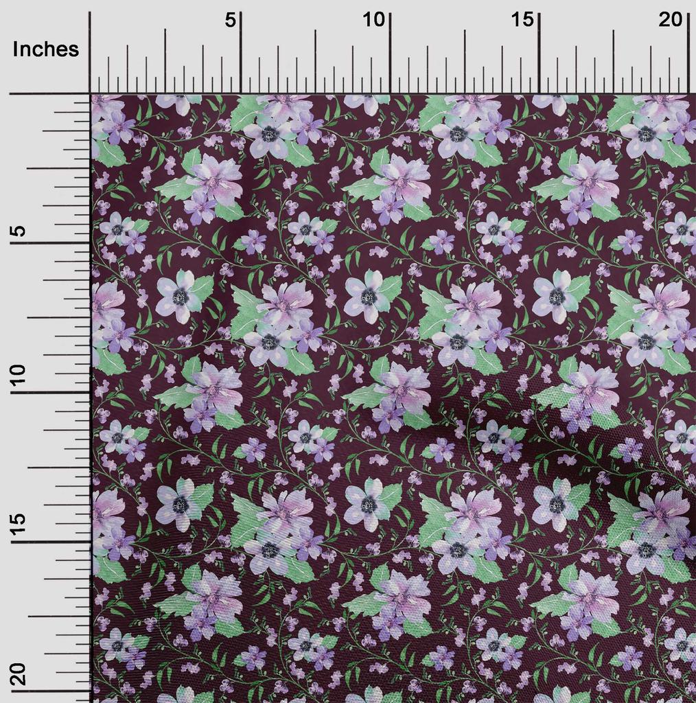 oneOone Cotton Flex Fabric Watercolor Leaves & Flower Floral Print Sewing Fabric BTY 40 Inch