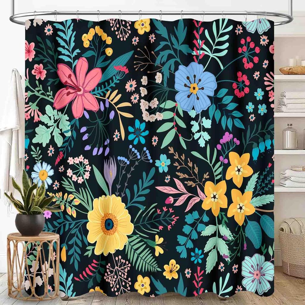Boho Floral Shower Curtain for Bathroom,Colorful Mandala Tropical Flower Vibrant Ethnic Paisley Print Bohemian Unique Vintage
