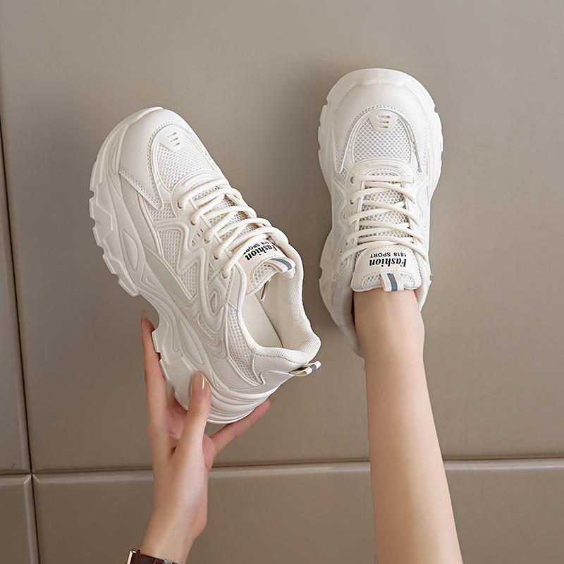 Fashion Summer Women's Fashionable Sneakers - Small White Casual Breathable Mesh Rubber Surface Versatile Elasticity Sports Shoes Are