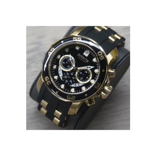 Invicta Pro Diver Quarz Uhr, 48mm, Gold/Schwarzes Edelstahlgehäuse, Polyurethanarmband, Schwarzes Zifferblatt, 6981, Herren
