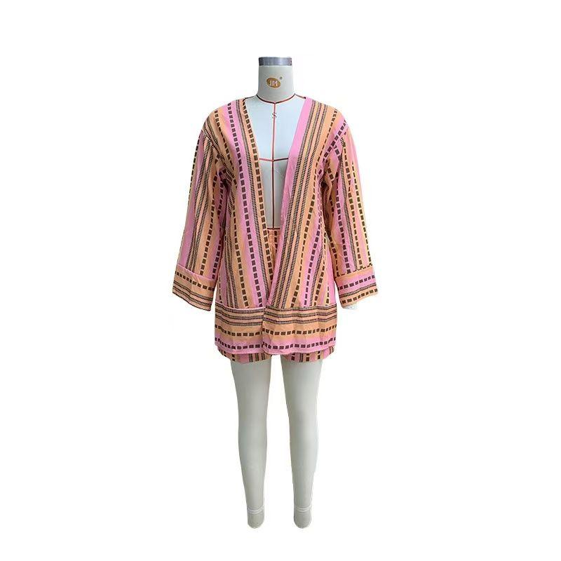 

Western Style New Fashion Print Loose Top Shorts Set Printed Top and Shorts Set Color L