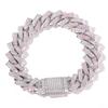 Personalisierter Hip Hop Rhodinierter Schmuck 14mm Iced Out Silber und Rosa CZ Rhombus Krappen Cuban Link Kette Armband