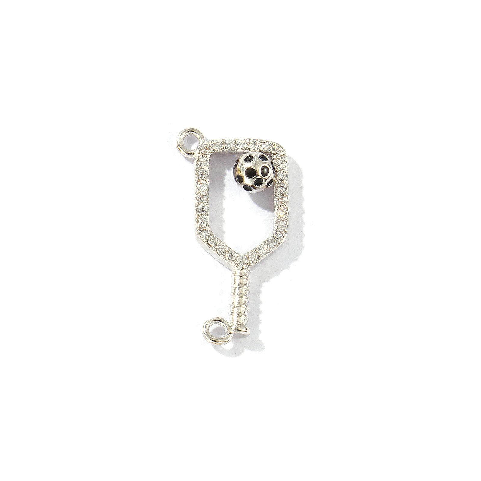 

2 Pcs Brass Sport Charms Multicolor Racket Pickleball Paddle Badminton Racket Cubic Zirconia Pendants For DIY Necklace Making