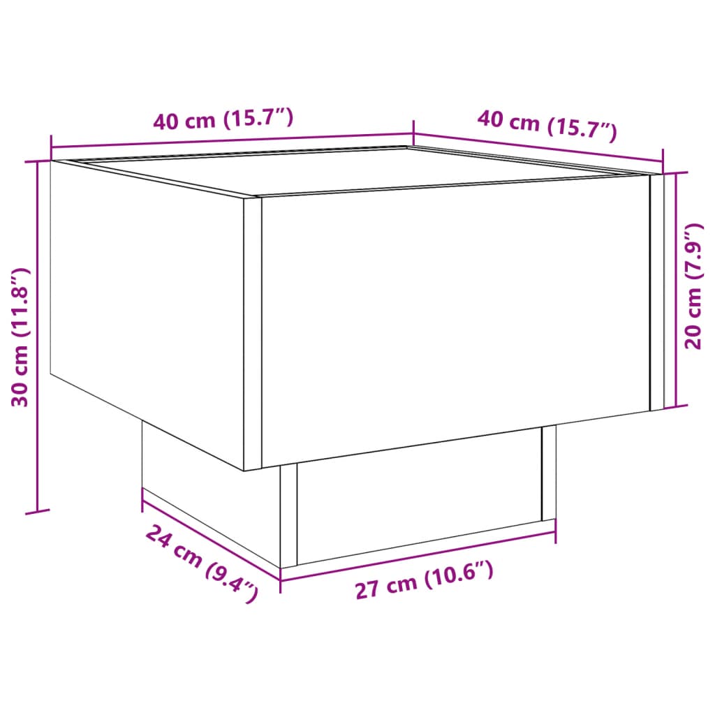 Side Table with LED Infinity Mirror Concrete Grey 40x40x30 cm Engineered Wood
