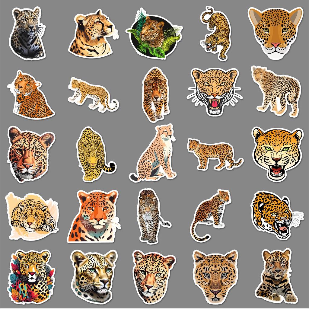 Leopard Graffiti Stickers (50-Pack) - Creative Cartoon Animal Designs for Water Bottles, Skateboards, and Luggage.