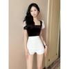 2024 Women's Black High-Waist A-Line Shorts - Spring/Summer/Autumn Collection