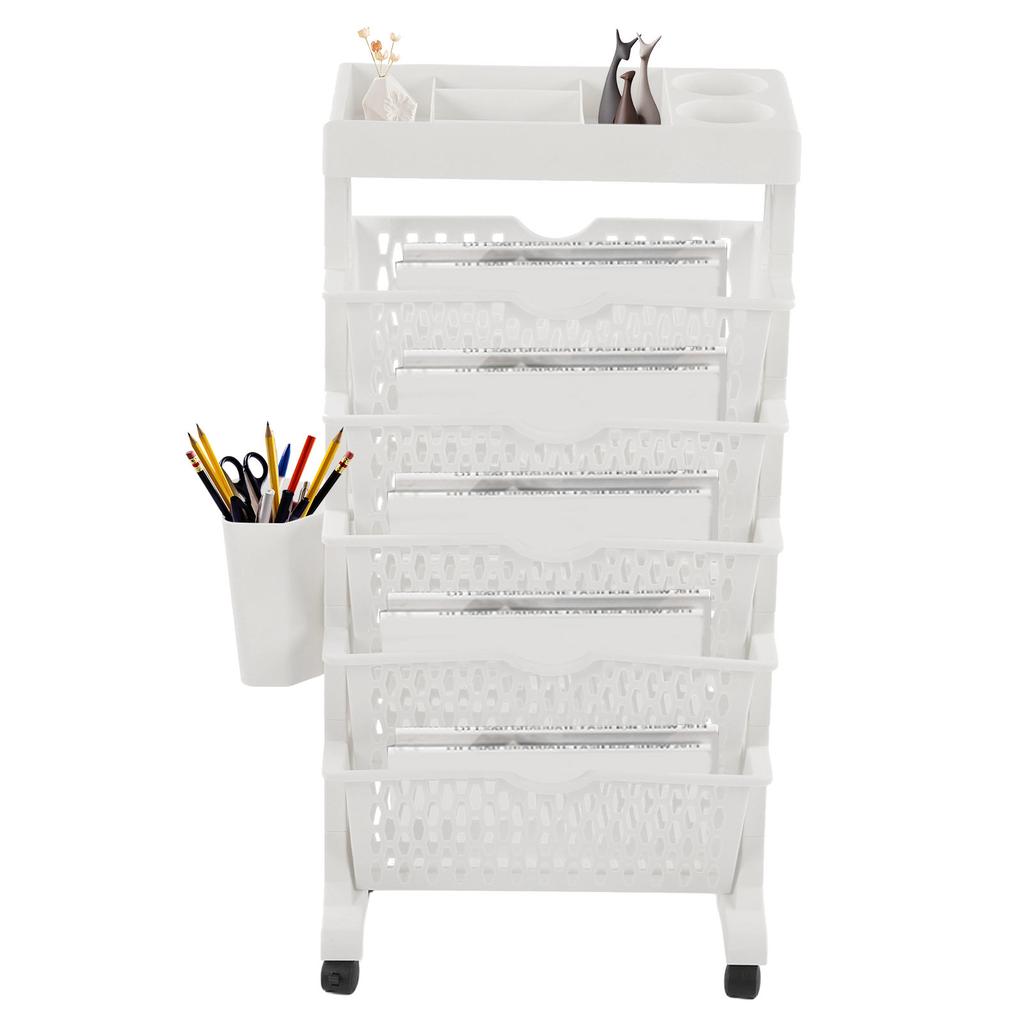 Movable Bookshelf 6 Tier Large Capacity Thickened Multifunctional Rolling Book Rack for Deskside Living Room