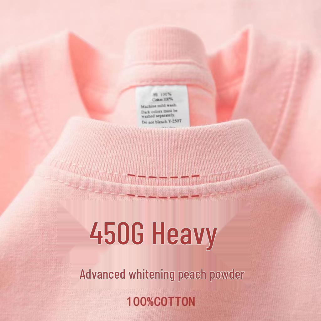 450g Heavyweight Short Sleeve Men's Summer Pure Cotton Tee with Small Collar
