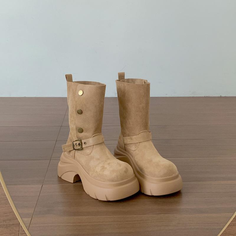 Vintage Platform Thick Heels Women Ankle Boots Punk Style Belt Buckle Knight Short Botas Autumn Winter Women's Shoes