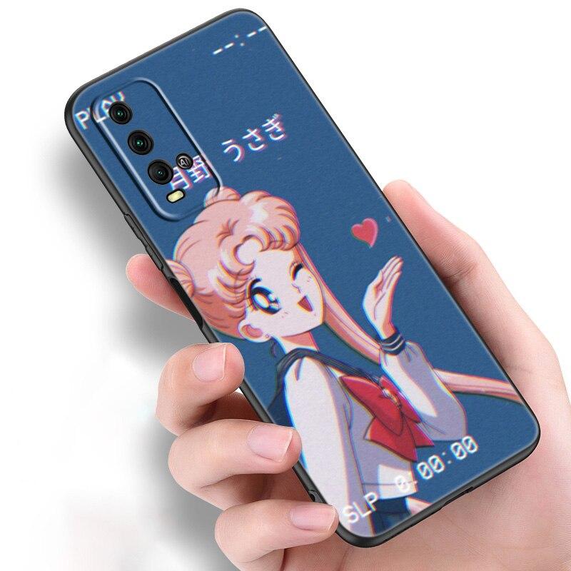 Japan Anime Moon Cartoon Cat Silicone Phone Case For Xiaomi Redmi Note 11 10 9 8 Pro 11T 10T 10S 9S 8T 9 9A 9C 9T Black Cover