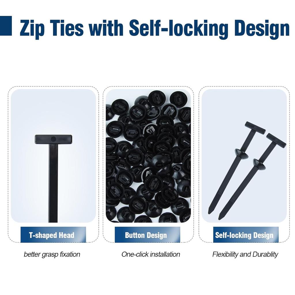 Nylon Universal Cable Tie Buckle, Multi-Functional Black Zip Ties With Pin & Button, 50 PCS Snap-Fit Nylon Fastening Clip For Car
