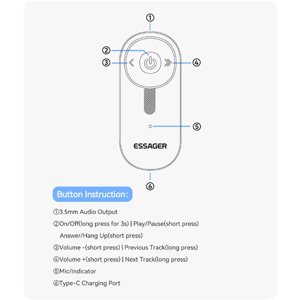 Essager Bluetooth 5.3 Adapter 3.5mm AUX Jacks For Audio Music Receiver Car Speakers Headset Tablet Laptop Bluetooth Car Receiver