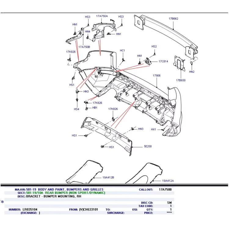 LR035104 and LR035105 rear bumper brackets fit Land Rover Range Rover Evoque models from 2012-2018.
