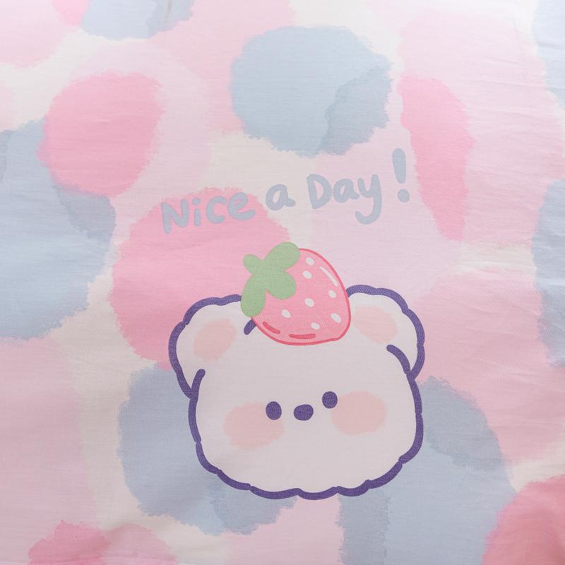Kawaii Cartoon Bear Duvet Cover Cotton Girly Style Pattern Bedding Soft Skin-friendly Breathable Comforter Cover for Kids Girls