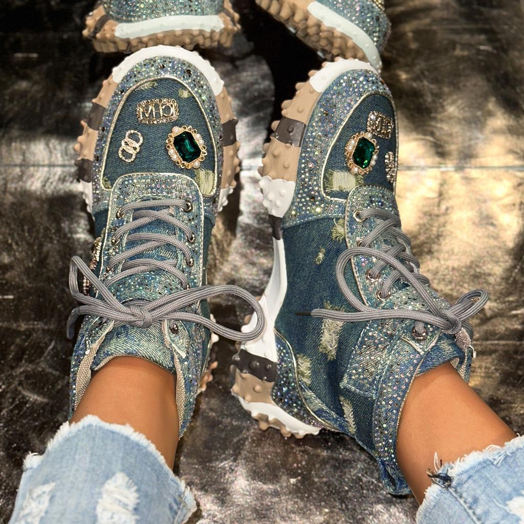 Dad Shoes Female European Fried Street Shoes Summer Breathable Single Shoes Platform Casual Sports Rhinestone Mesh Shoes