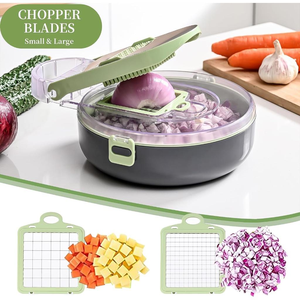 Vegetable Chopper, Pro Onion Chopper with 9 Blades, Kitchen Vegetable Slicer Chop with Round Basin, Cheese Slicer,  Carrot Chopper With Container