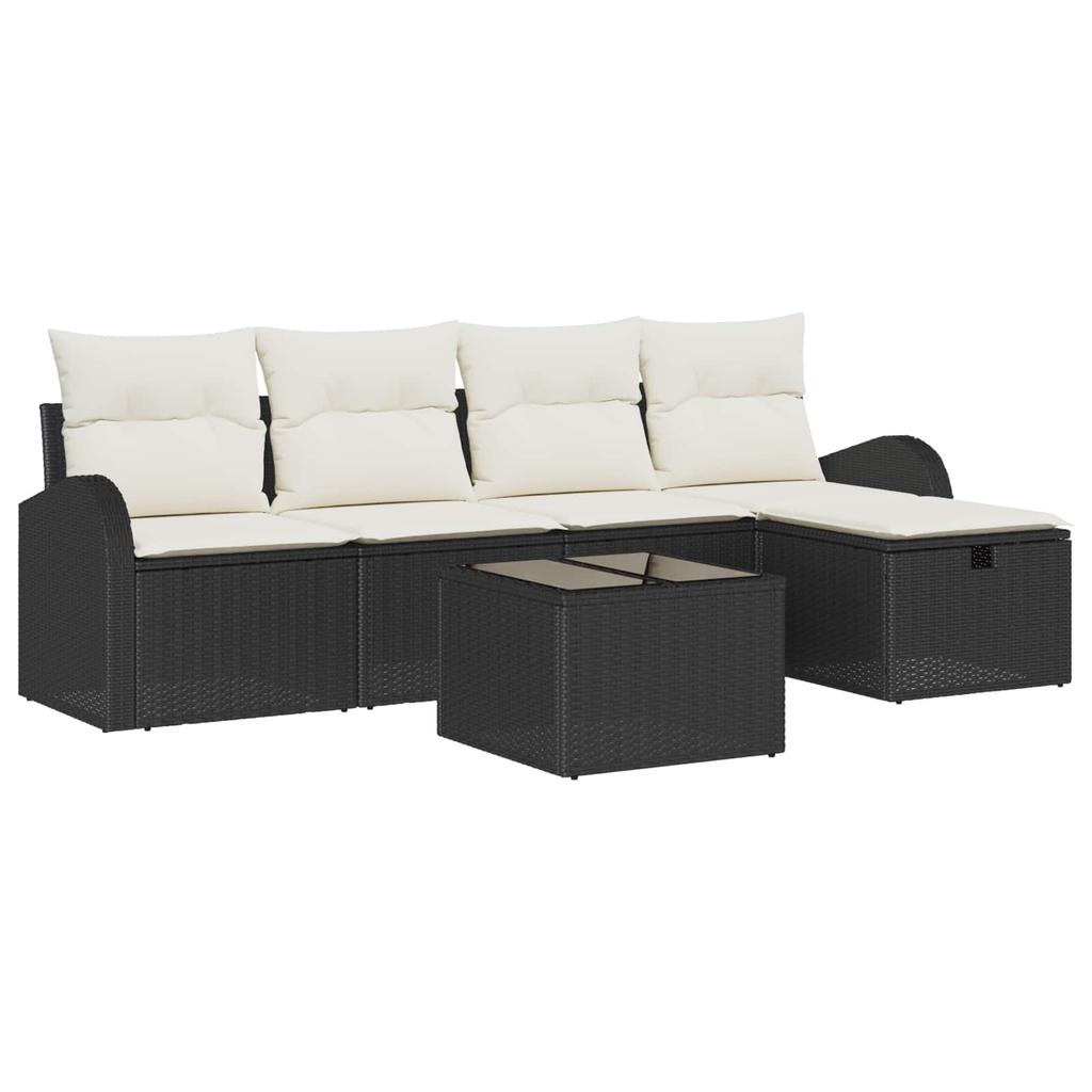 Sofa Set with Cushions 6 pcs Black and Cream Poly Rattan