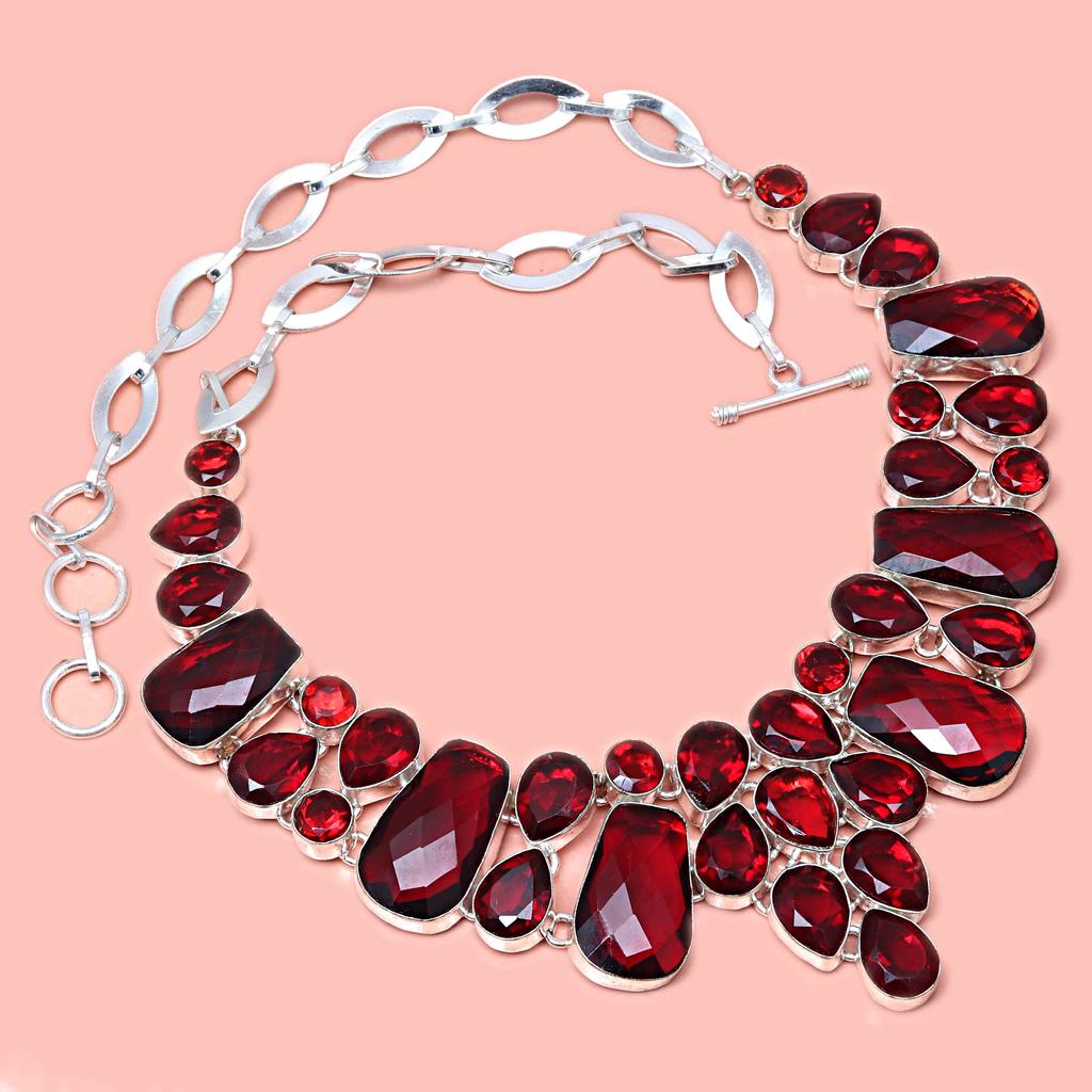 Necklace Mozambique Garnet Facited Gemstone Jewelry 18-20''