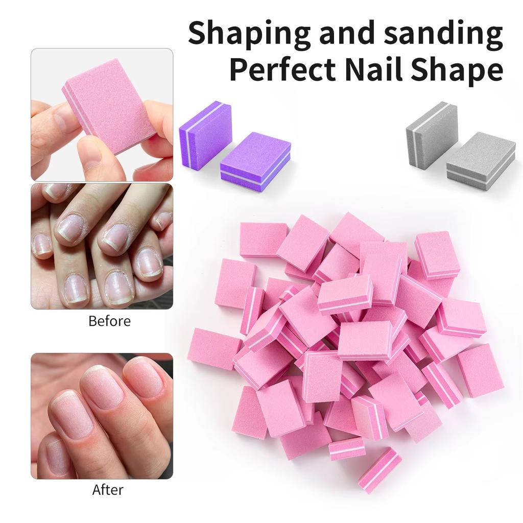 50pcs/pack Mini Sanding Nail File Sponge Cube Two-sided Polished Sponge Strip Block Professional 100/180 Sandpaper Manicure Tool