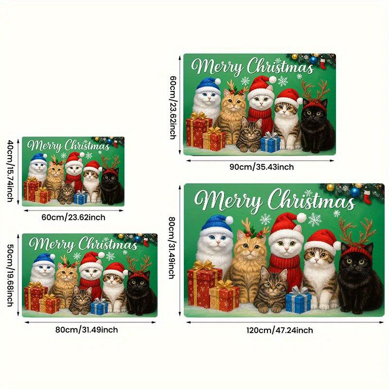 1Pcs Anti Fatigue Kitchen Rugs, Christmas Cat Print Waterproof Non-Slip Thick Cushioned Kitchen Mat Heavy Duty Comfort Standing Mat for Kitchen