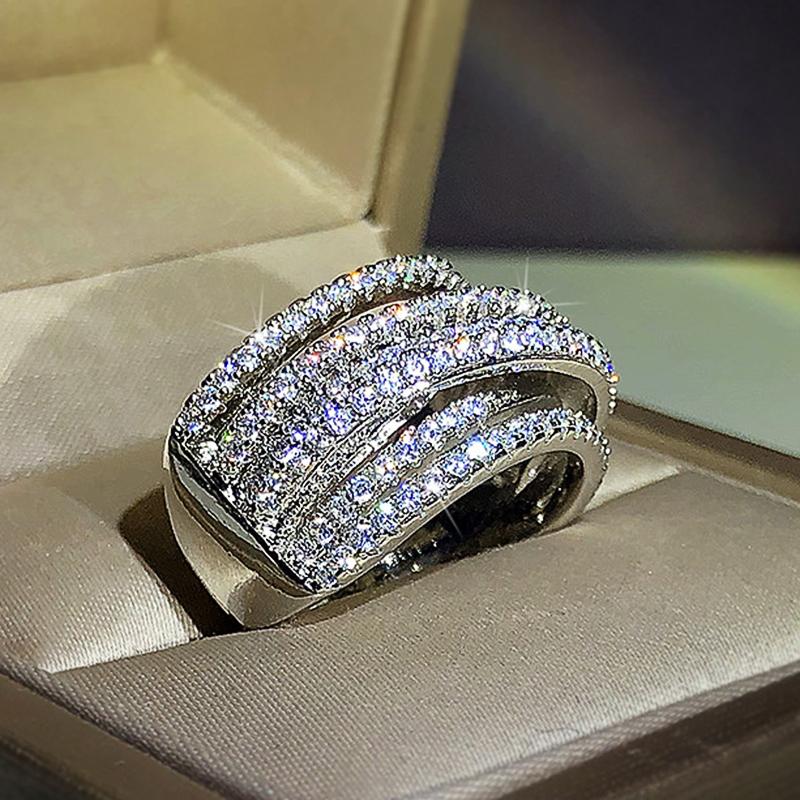 Huitan Color Multi-Layer Cross Rings for Women Full Paved CZ Stone Fashion Engagement Wedding Bands Accessories Jewelry 10