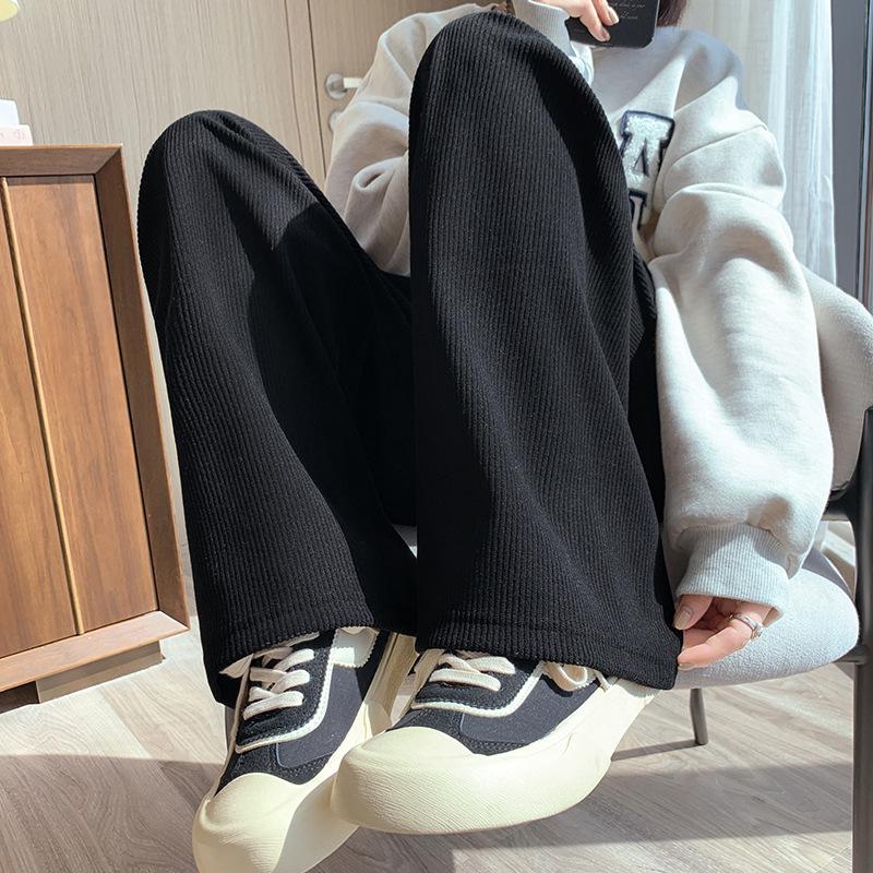 Women's High Waist Corduroy Knit Pants - Autumn/Winter 2024 Velvet Lined