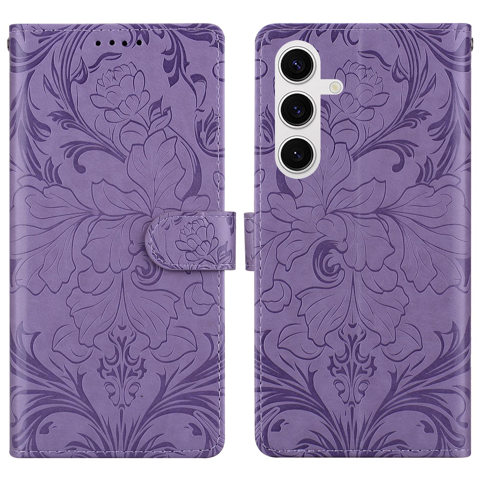 

Для Samsung Galaxy S25 Кожаный чехол с тисненым цветочным узором Кошелек-подставка Книжка-чехол для телефона Purple