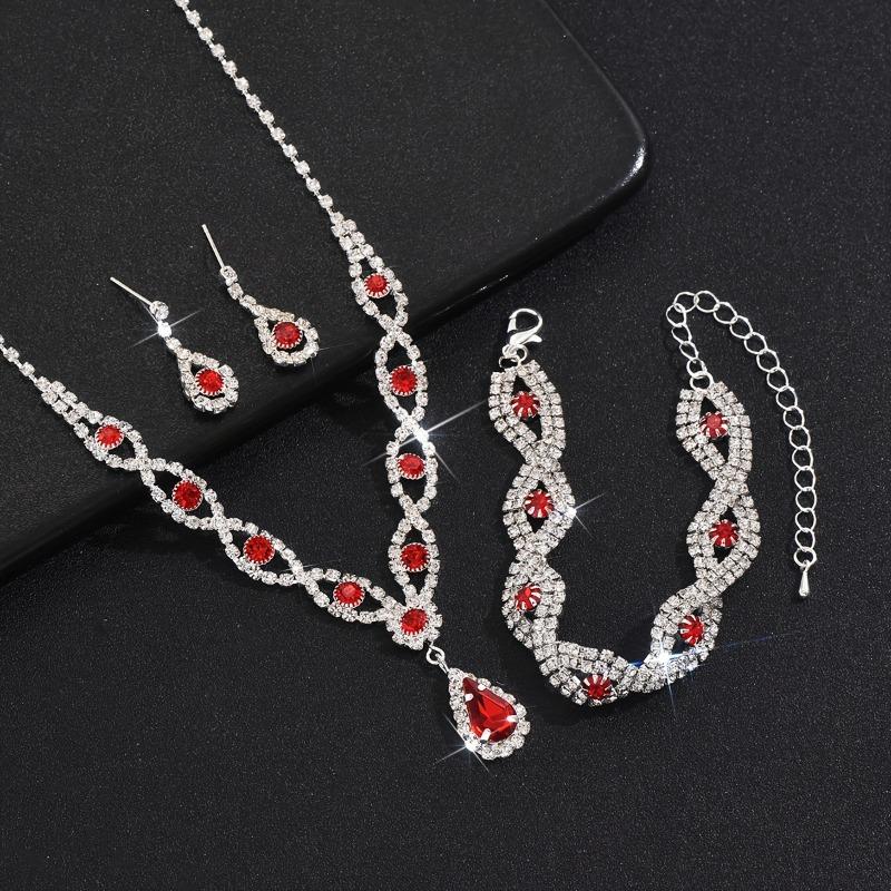 Shining Rhinestone Necklace Earrings Bracelet Jewelry Set for Women Gift Wedding Bridal Crystal Choker Banquet Accessories