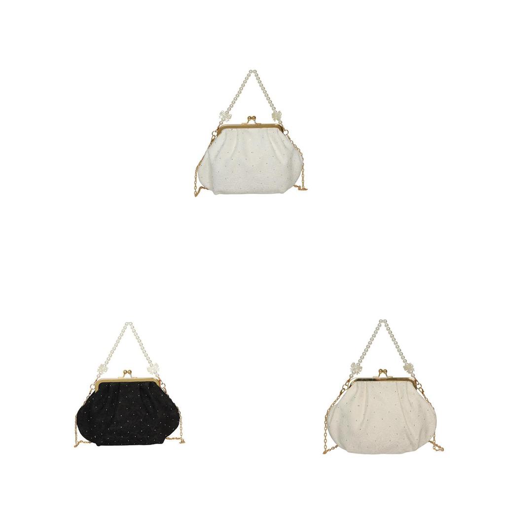 Pearl Shell Bag With Metal Chain And Beaded Details For Casual Daily Use