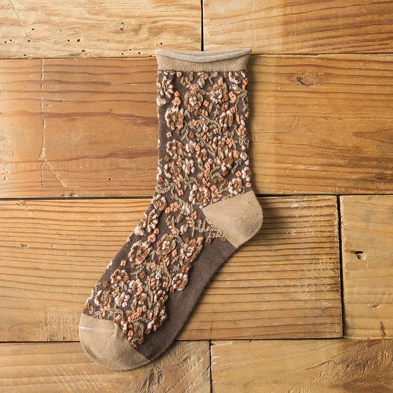 Fashion Cute Korean Style Girls Ladies Casual Crew Socks Colorful Flower Women Cotton for Spring Winter Happy Creative Gifts